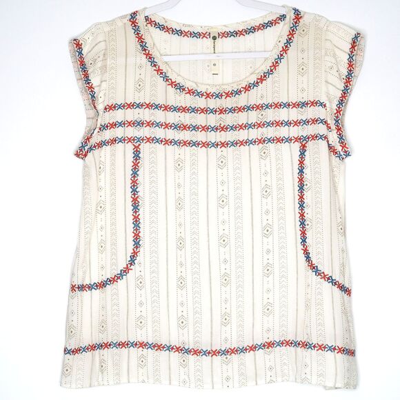 The‎ Impeccable Pig Womens Top Size Small Cream Tribal Print Boho - Picture 1 of 6